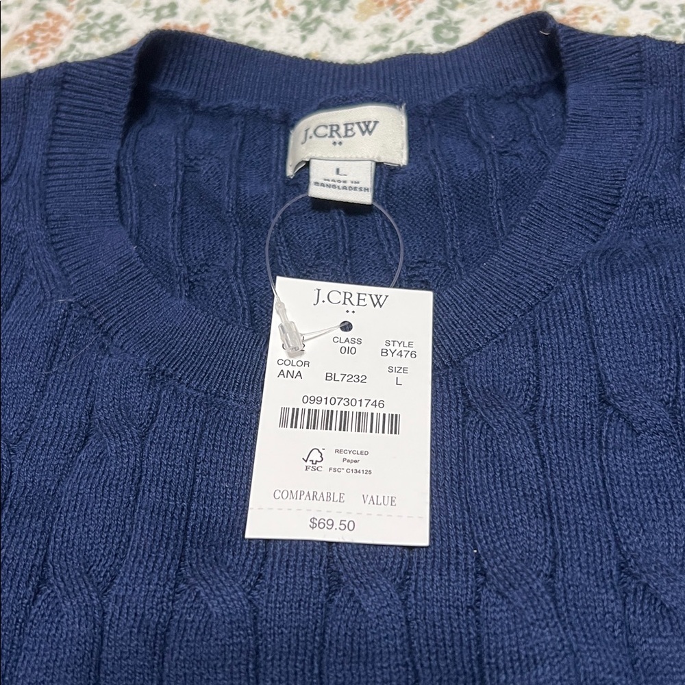 NWT J Crew Navy Cable Knit Sleeveless Lightweight Top Size Large - Picture 2 of 4
